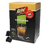 CafÃ© RenÃ© Classico Italiano Big Pack package and capsule for NespressoÂ®
